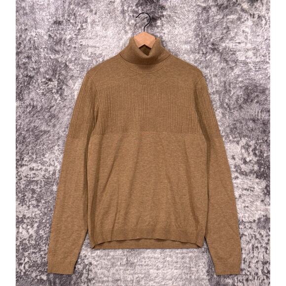 Hugo Boss Sweater Medium Mens Camel Wool Cotton Knit Turtleneck Pullover - Picture 1 of 8